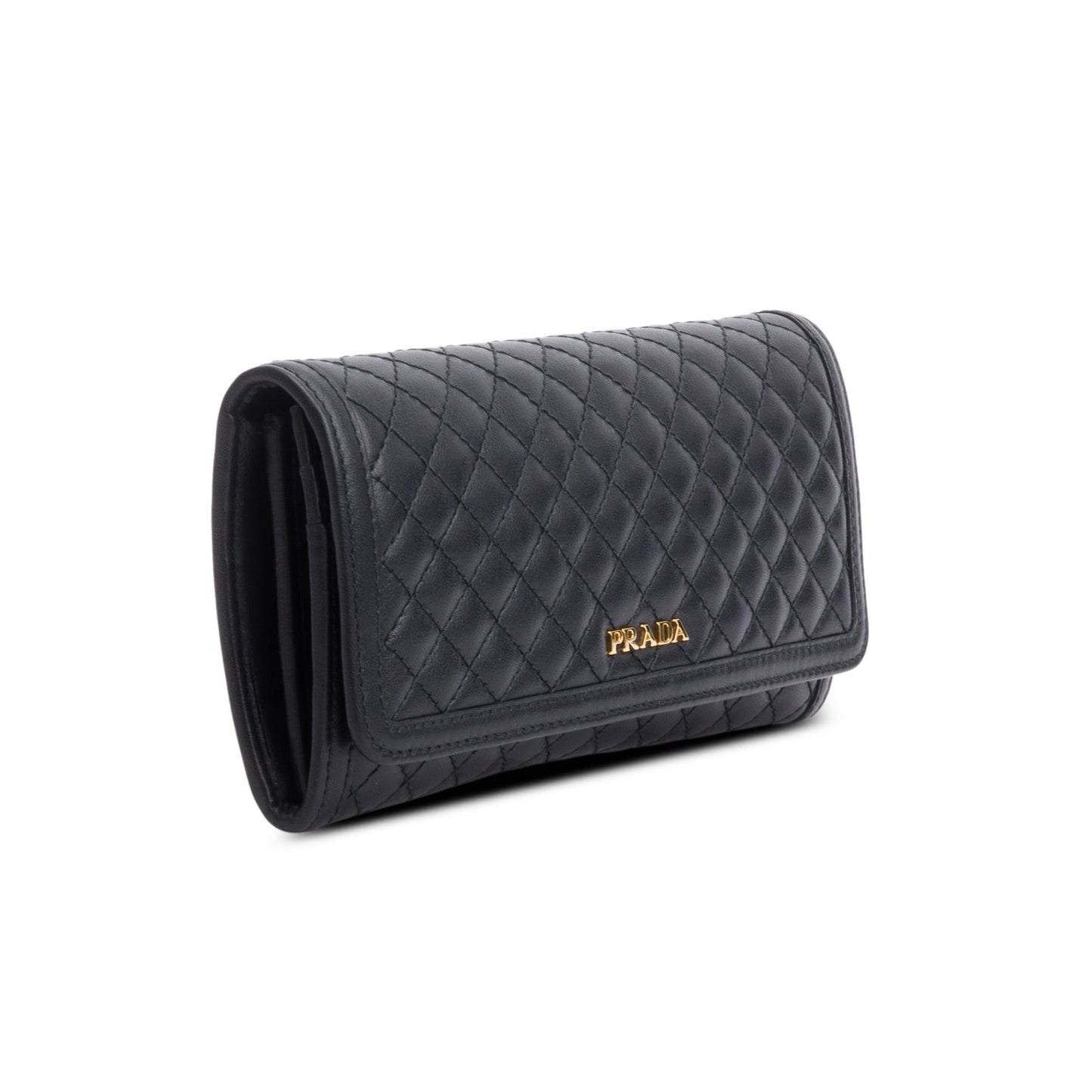 Prada Black Soft Calfskin Quilted Continental Wallet