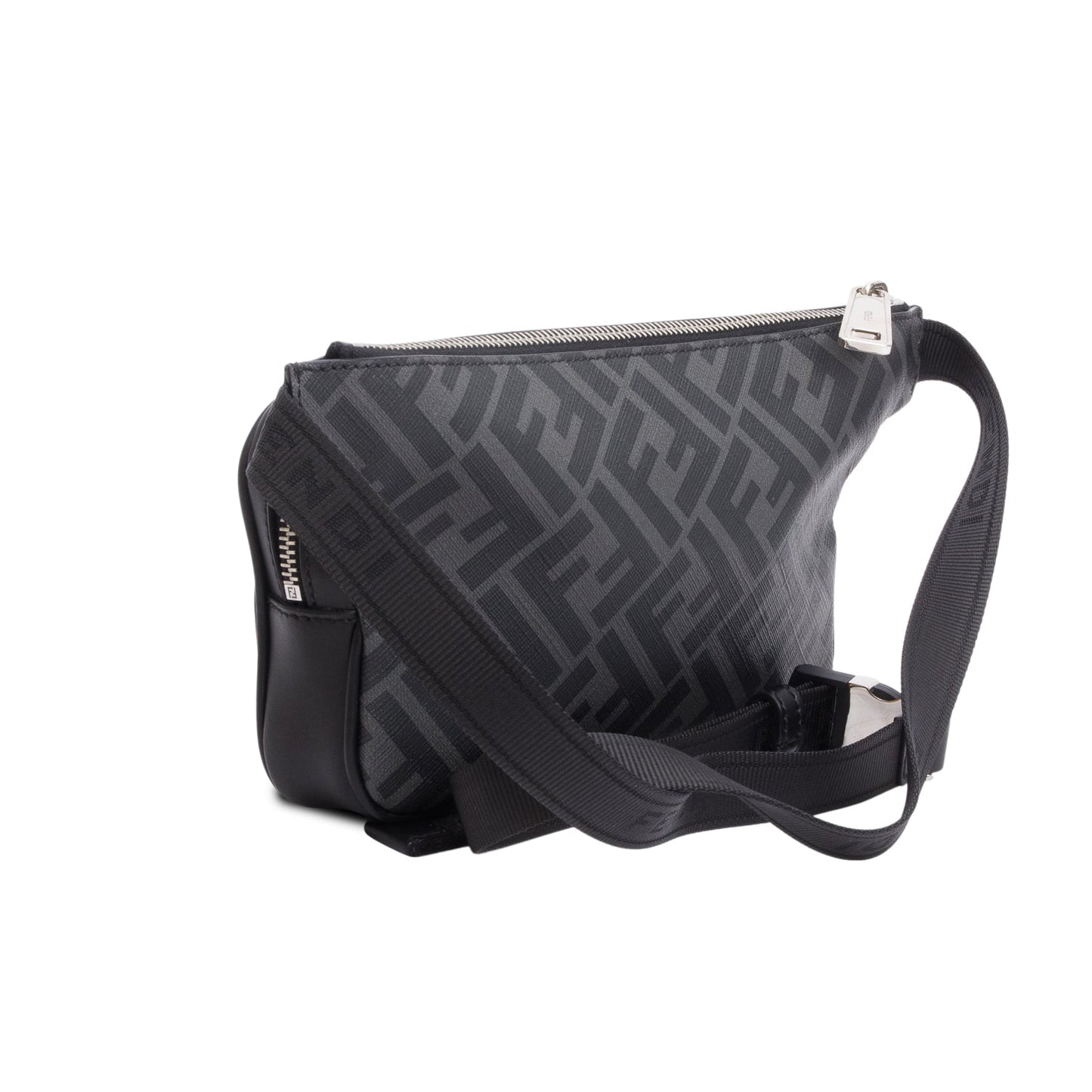 Fendi 2023 Grey Glazed Fabric Vitello Liberty FF Diagonal Belt Bag