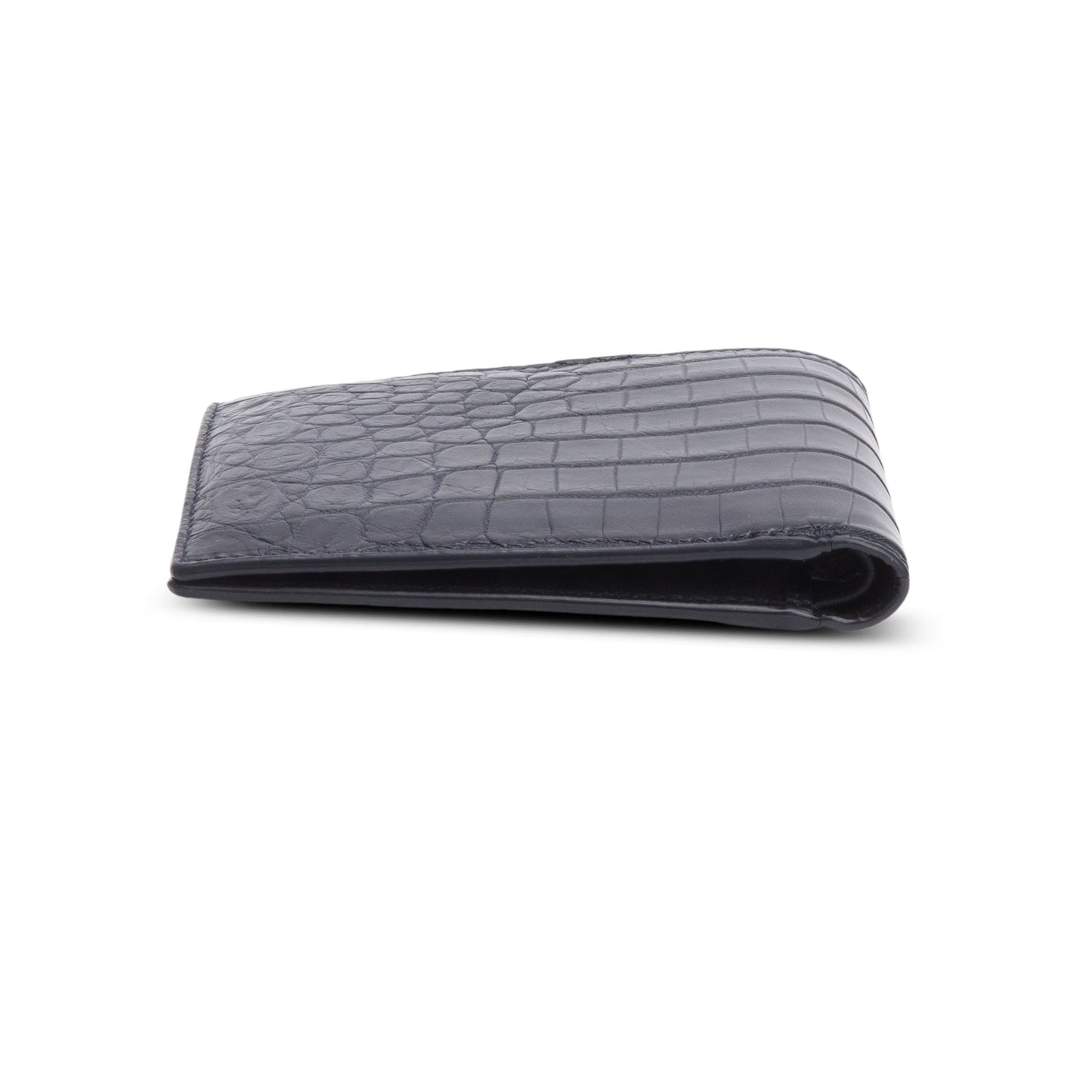 Bottega Veneta Black Croc Embossed Bi-Fold Wallet