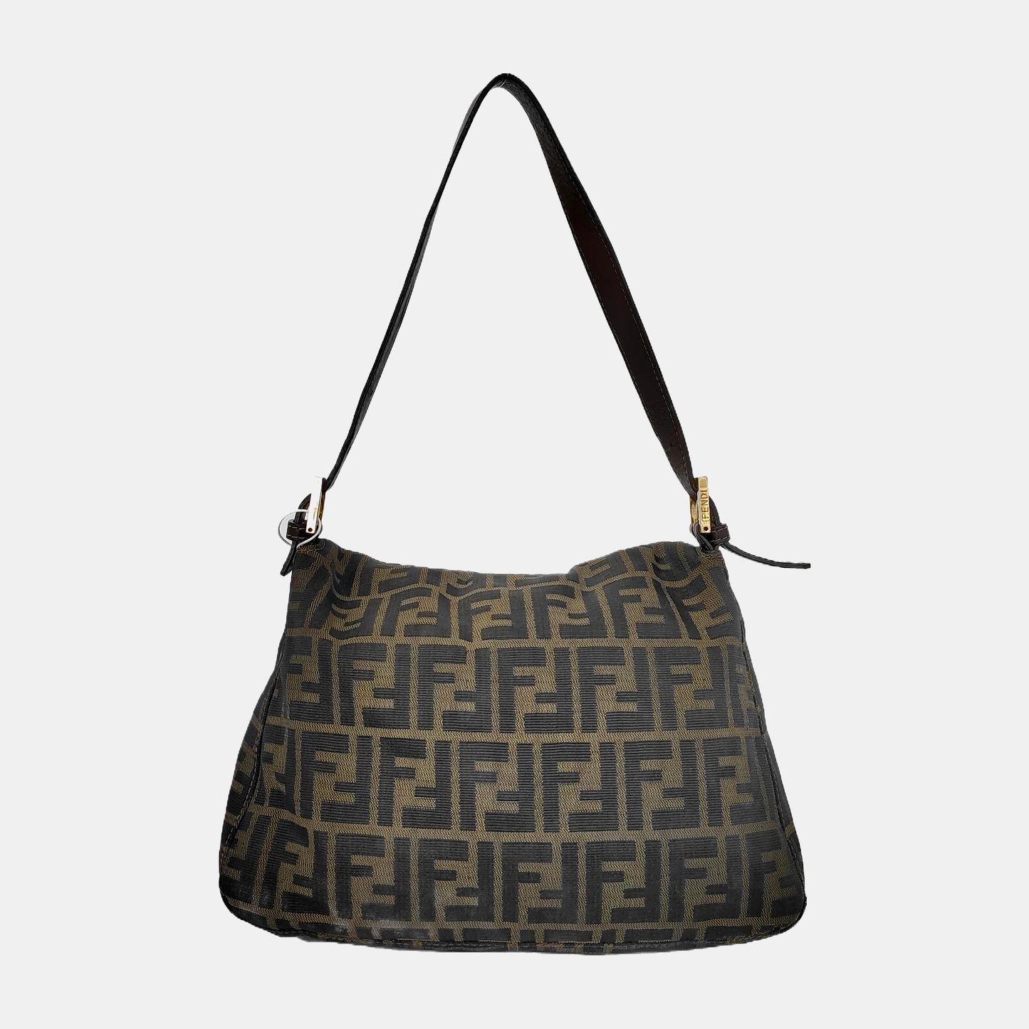 Fendi Mamma Baguette Brown Classic Zucca Monogram Gold Hardware