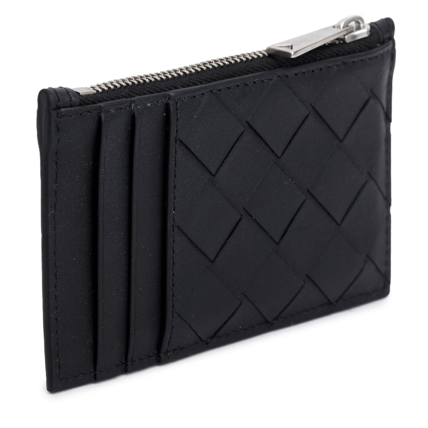 Bottega Veneta Black Nappa Intrecciato Zip Card Holder