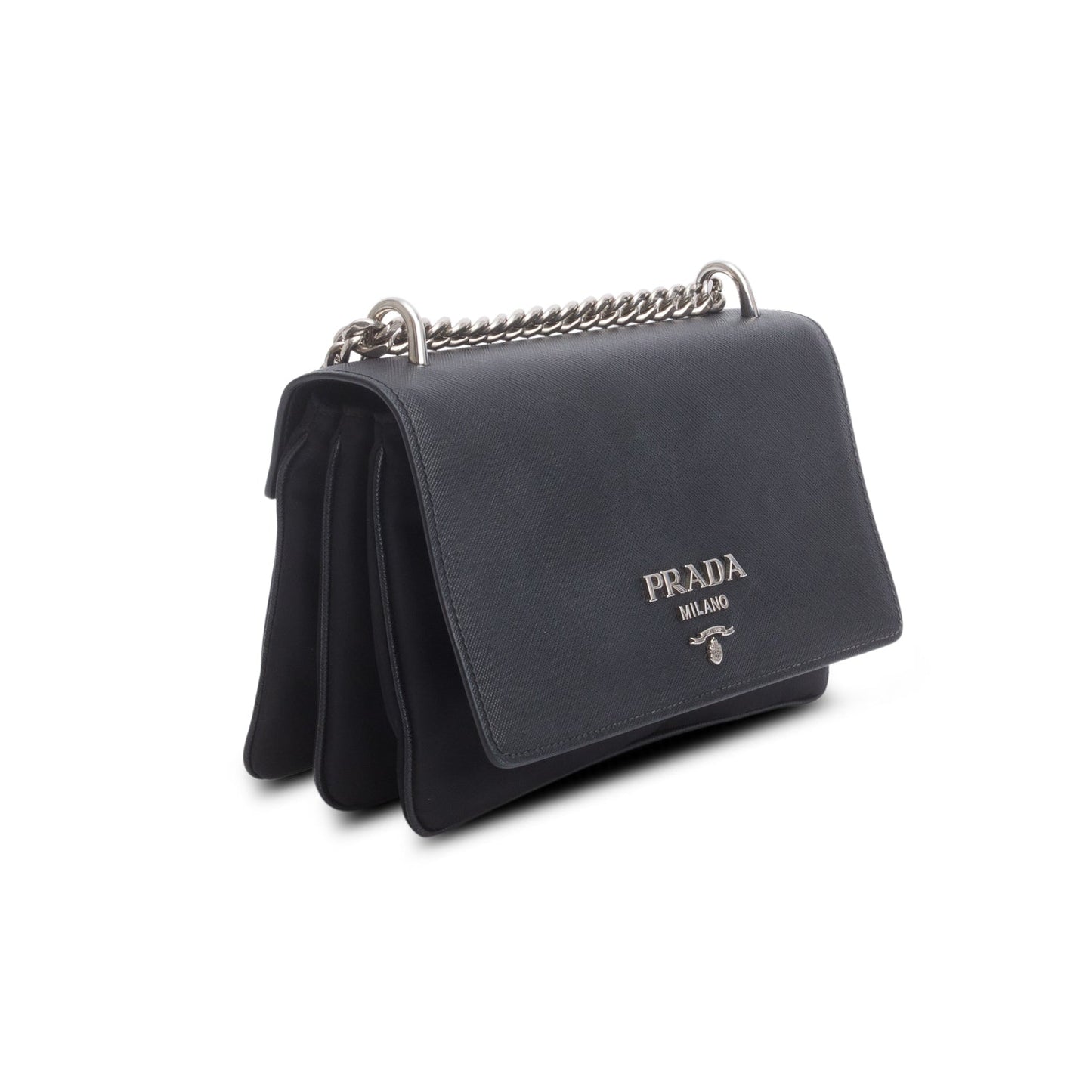 Prada Black Saffiano Lux Tessuto Nylon Flap Chain Crossbody Bag
