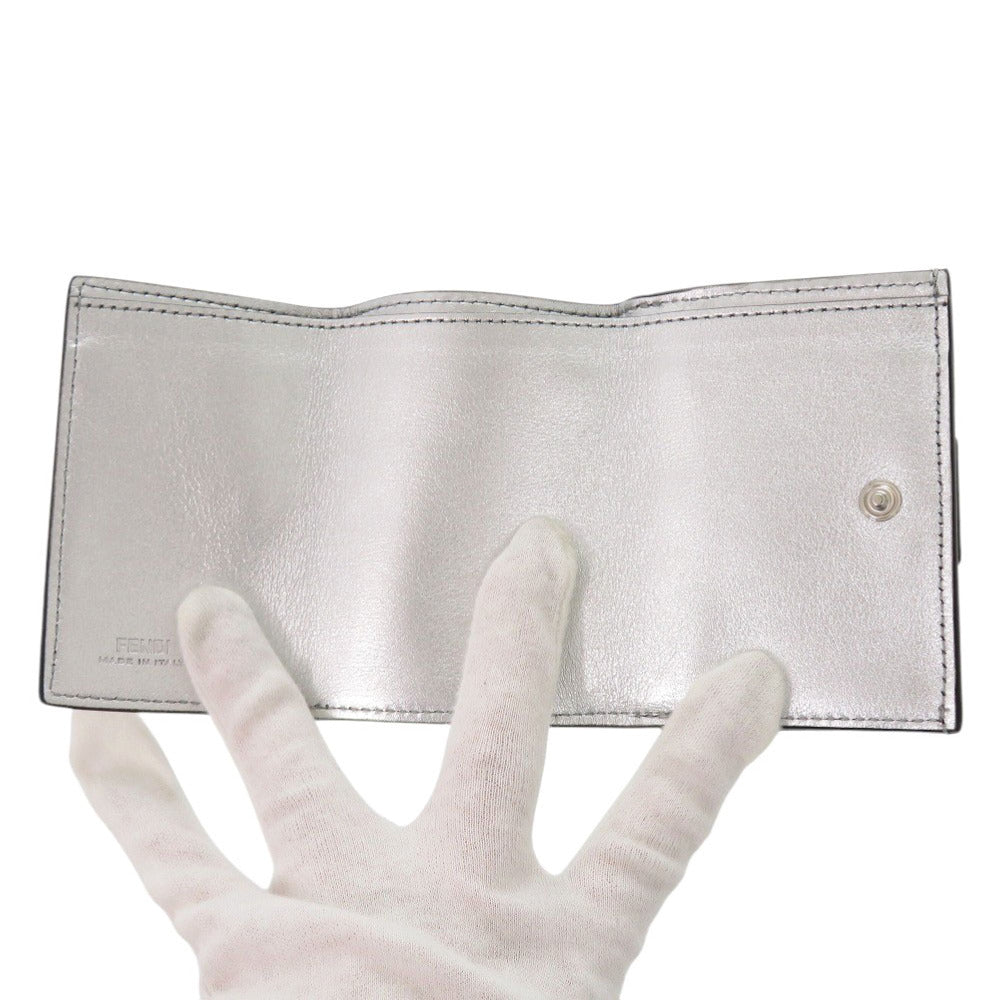 FENDI Tri-fold wallet 8M0395 leather Silver Baguette Micro FF Logo