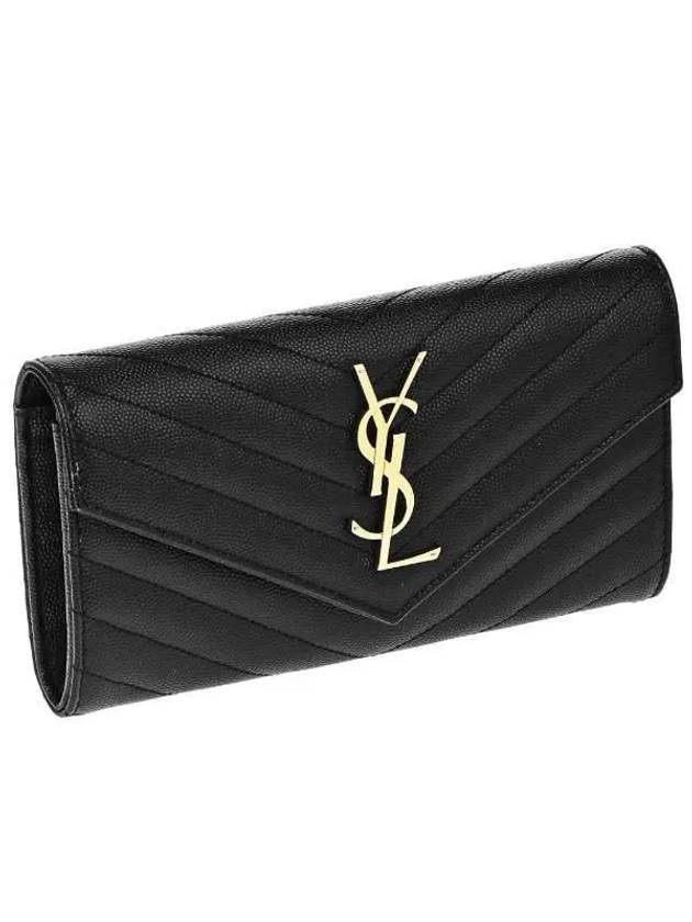 Luxury Saint Laurent Trending 2026 Matelasse Monogram Quilting Leather Flap Long Wallet Black