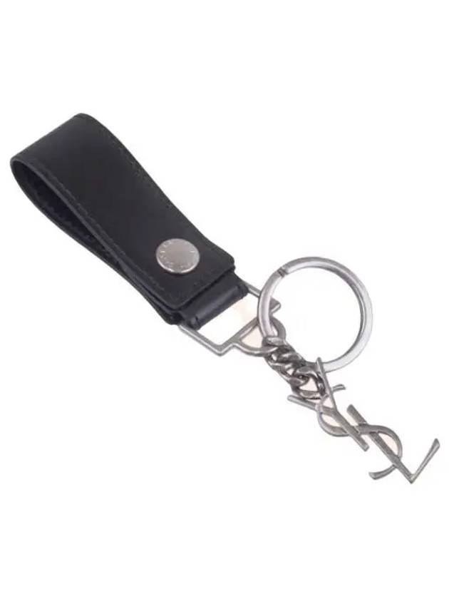 Luxury Saint Laurent Trending 2026 Monogram Leather Key Holder Black Silver