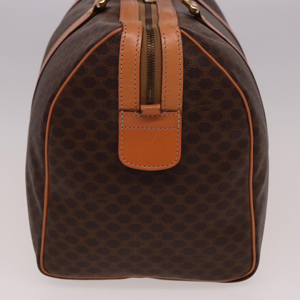 Luxury CELINE Macadam Canvas Boston Bag PVC Leather Brown 77648