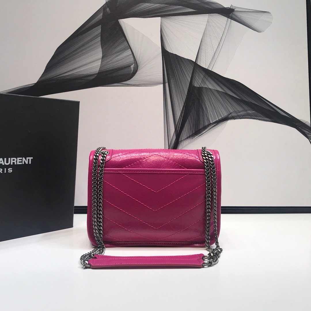 Yves Saint Laurent Niki Baby Chain Bag In Crinkled Dark Pink