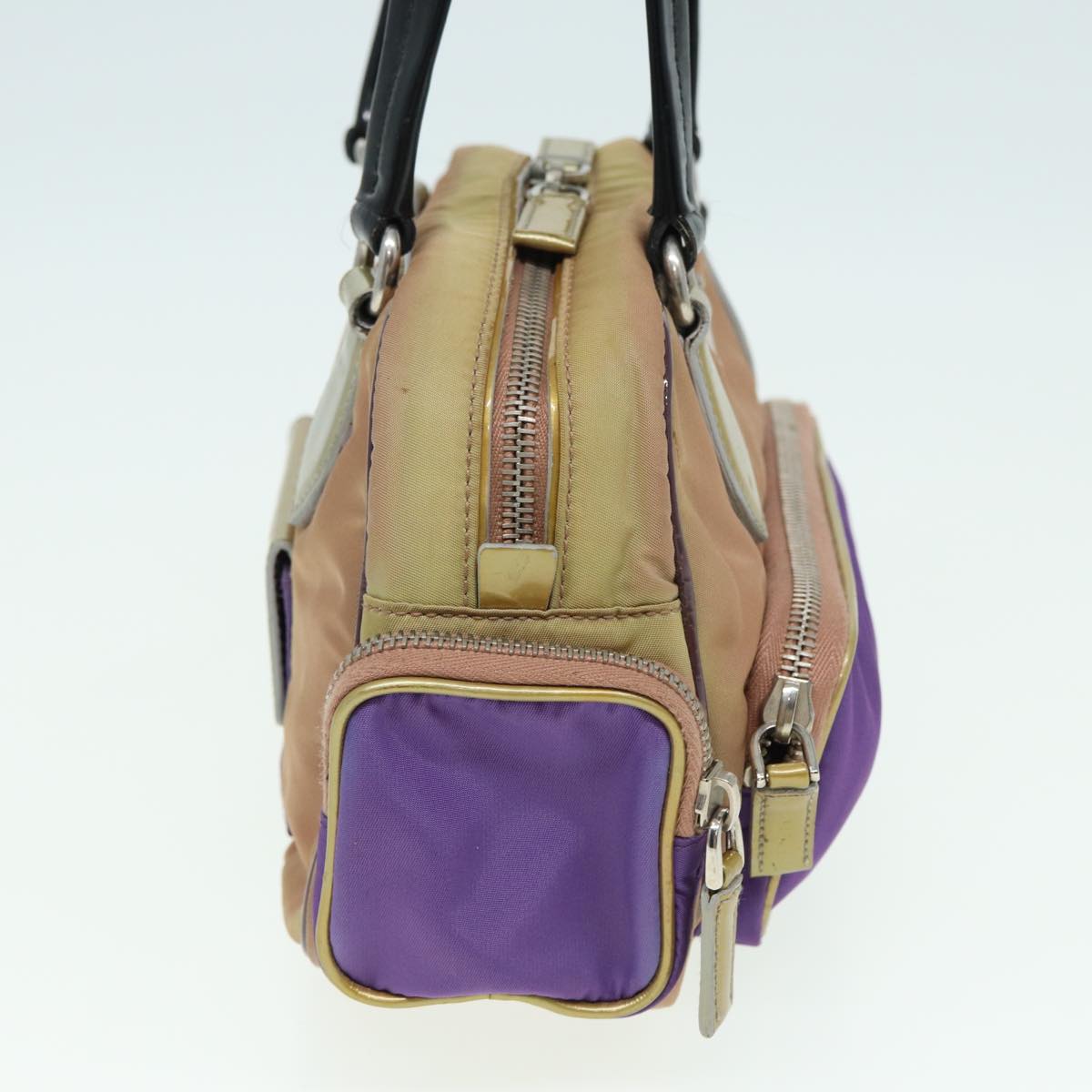 PRADA Hand Bag Nylon Purple Gold Auth