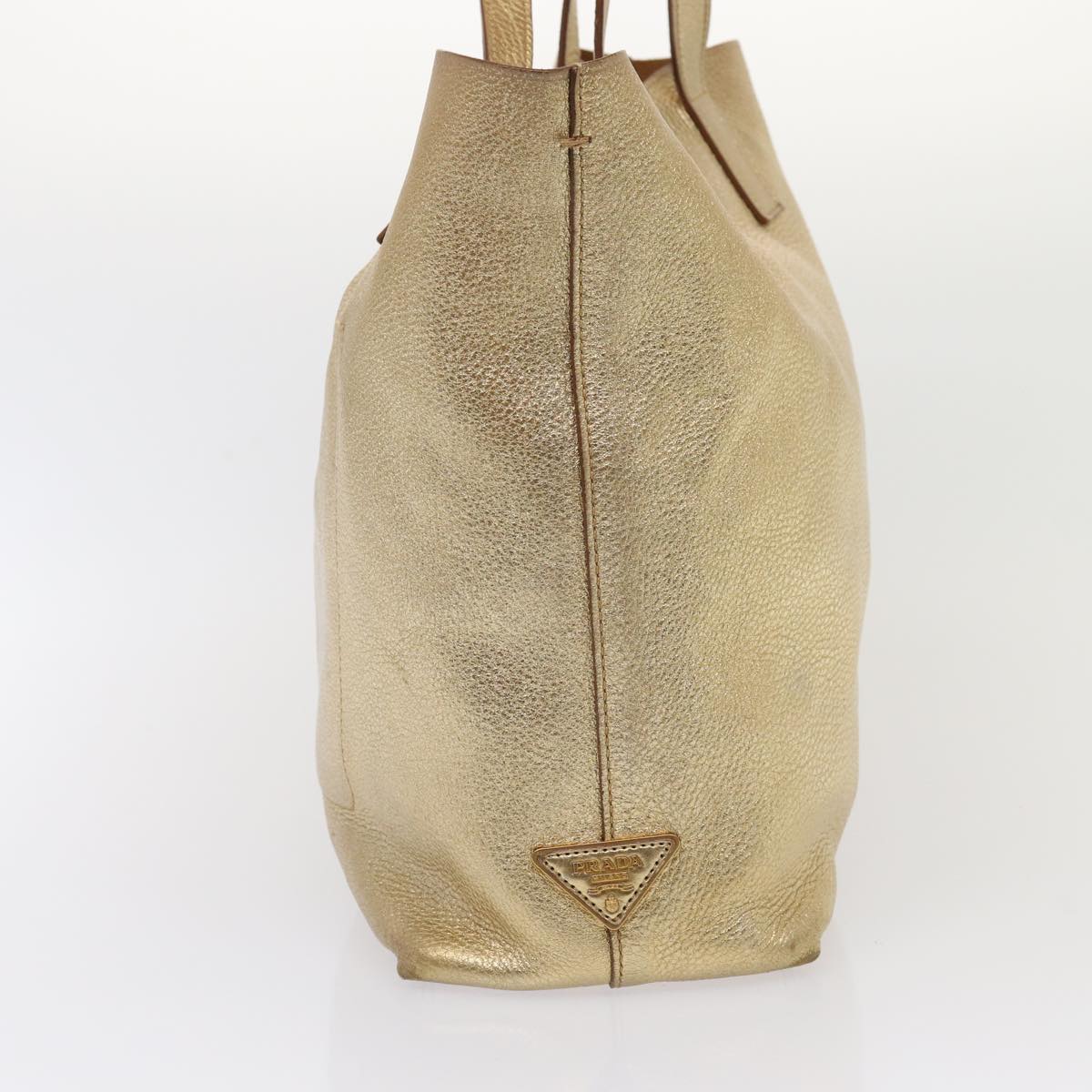 PRADA Tote Bag Leather Gold Auth