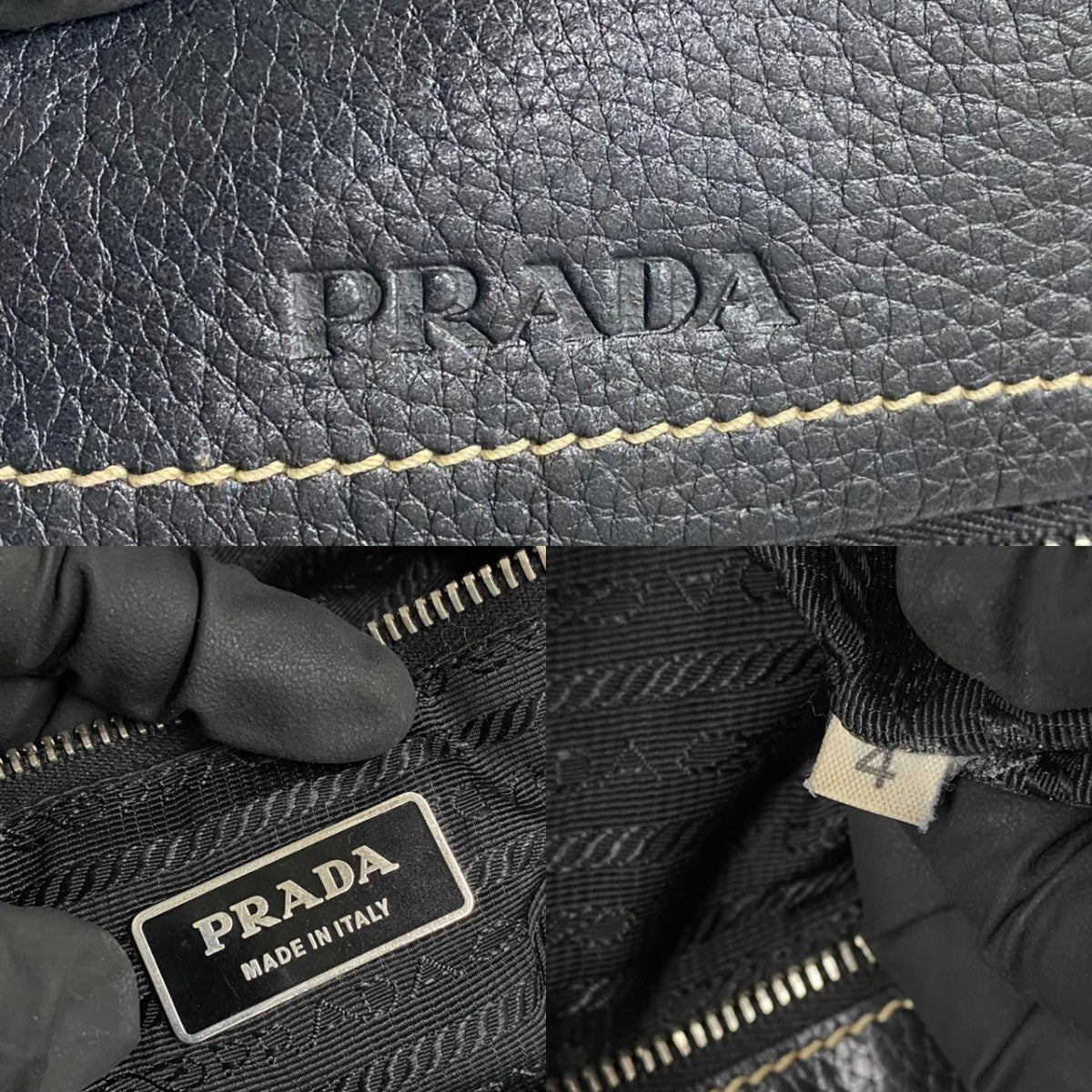 PRADA Tote Bag leather black PRADA logo Metal Women