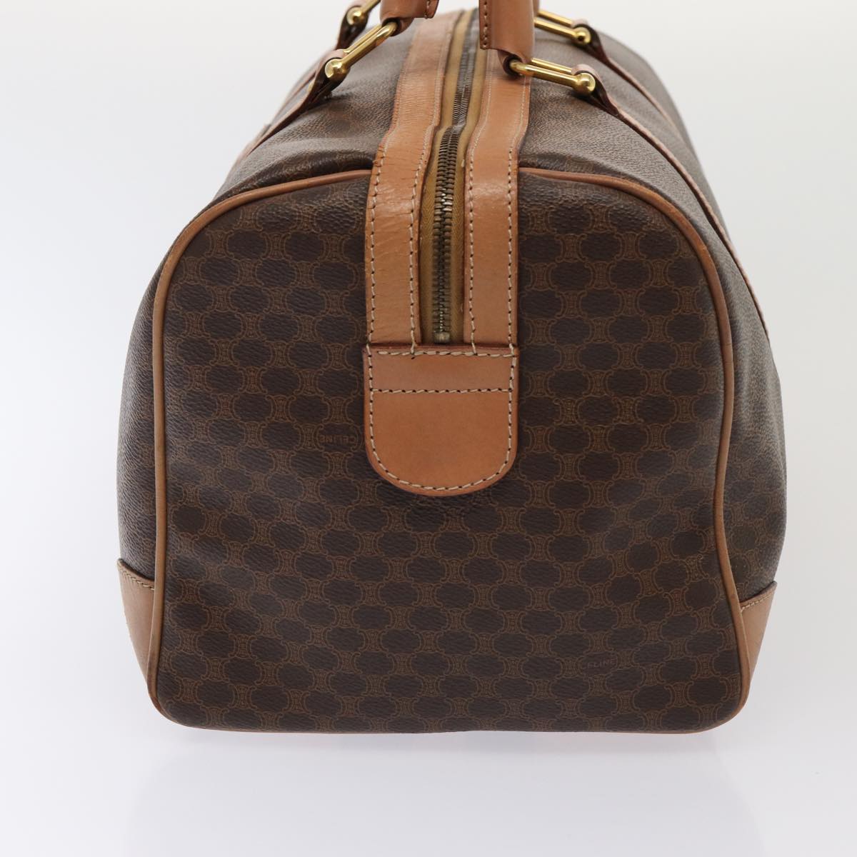 Luxury CELINE Macadam Canvas Boston Bag PVC Leather Brown 80881