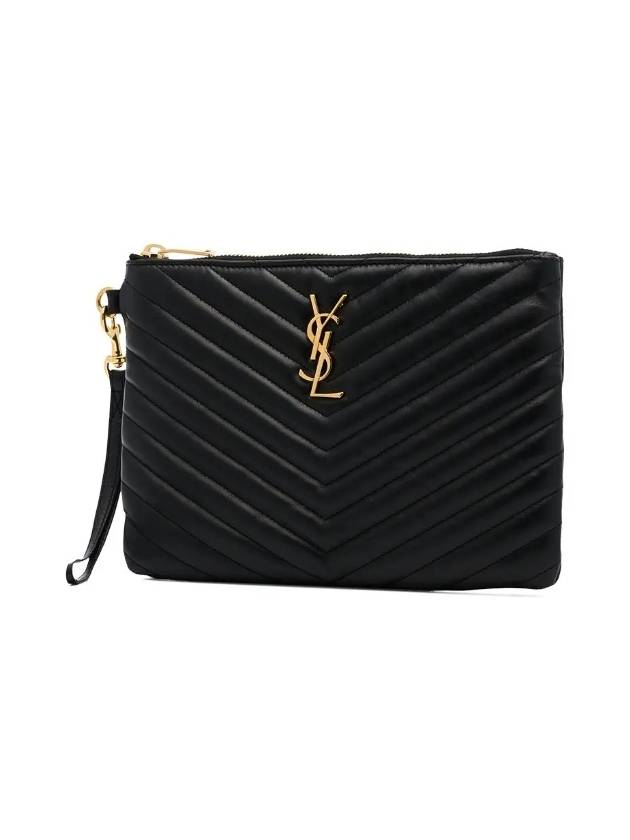 Luxury Saint Laurent Trending 2025 Matelasse Monogram Logo Strap Clutch Bag Black