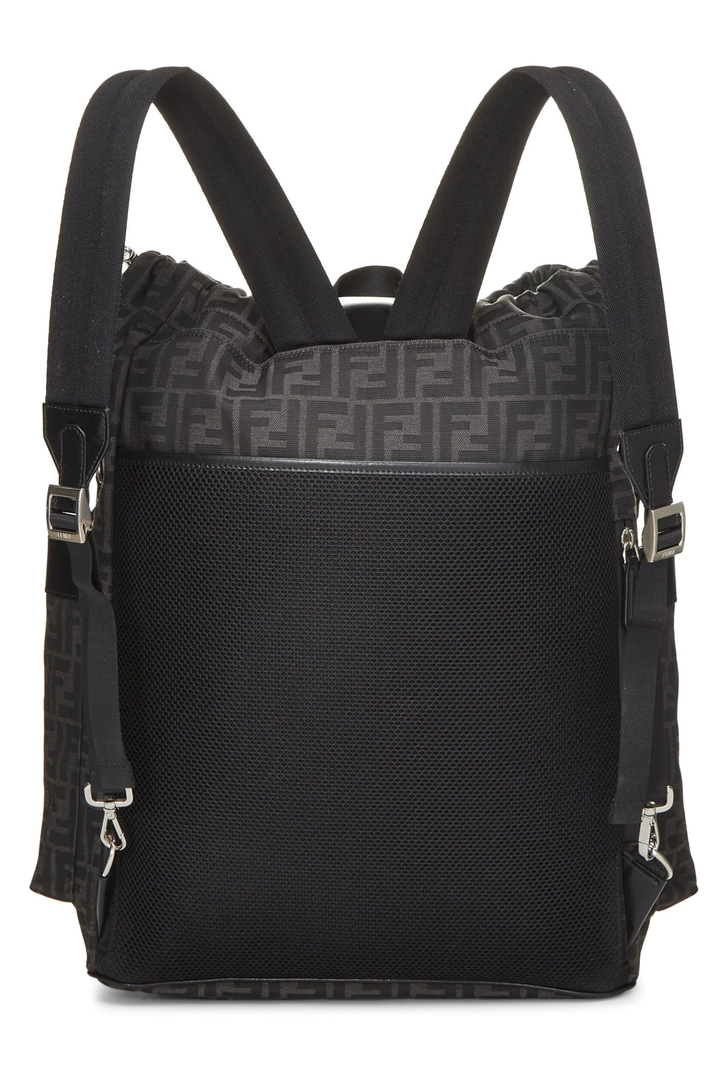 Fendi, Black Zucca Double Pocket Backpack, Black