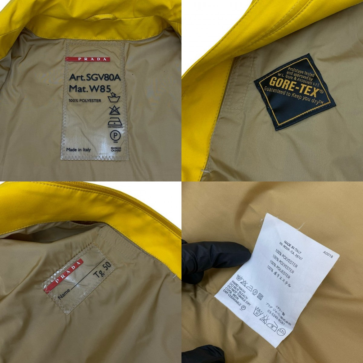 PRADA Blouson polyester yellow Goretex Blouson mens 50