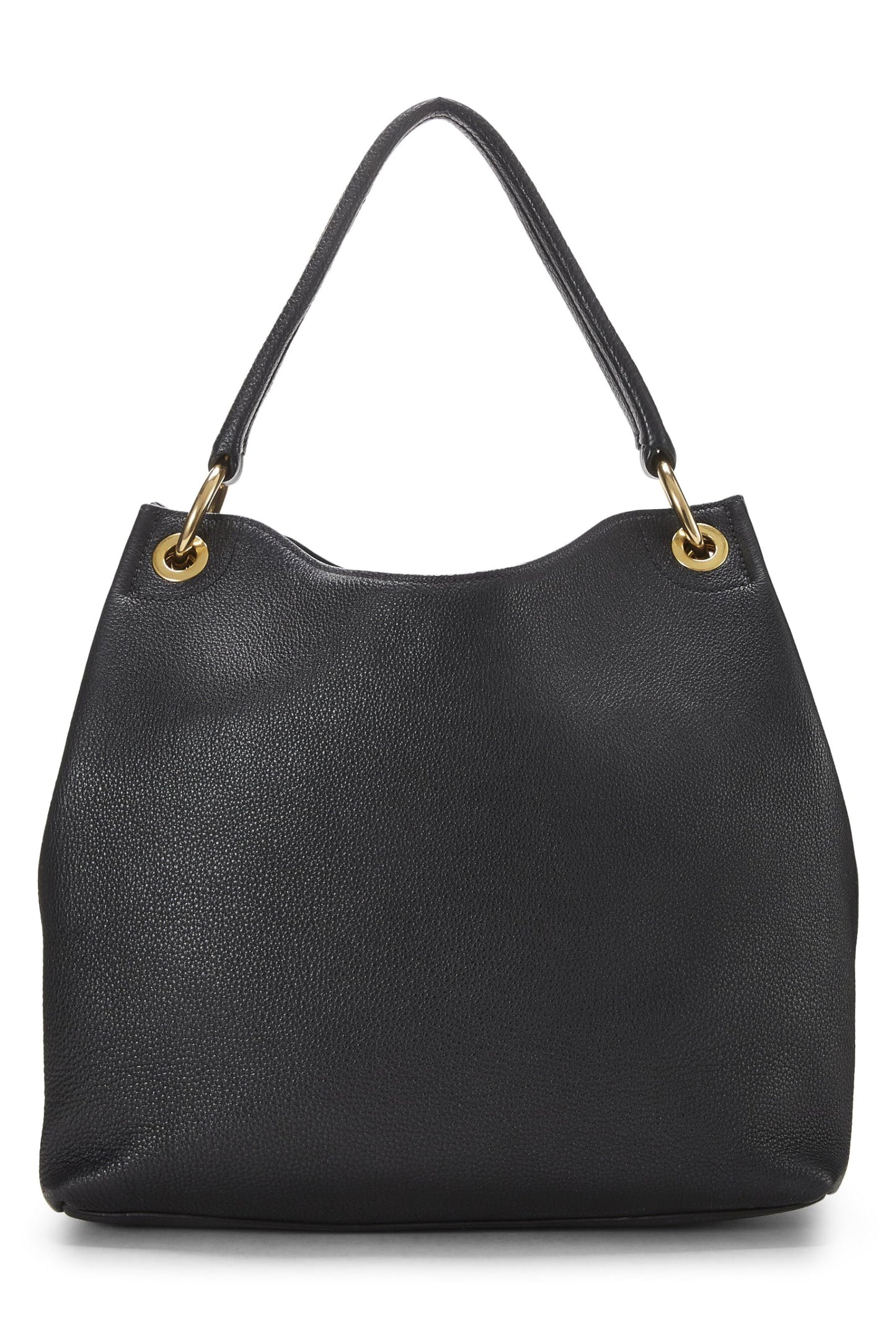 Prada, Black Vitello Daino Embossed Logo Hobo, Black