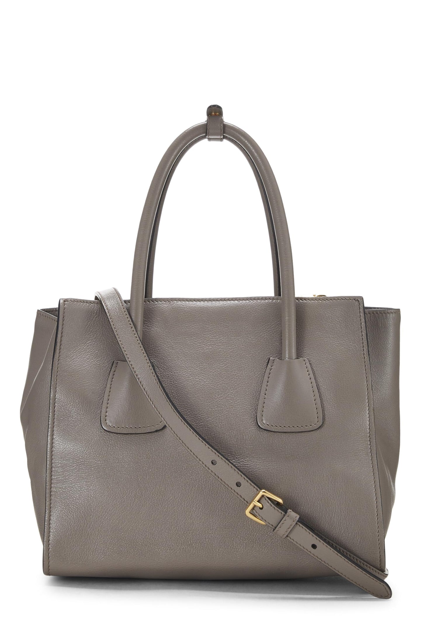 Prada, Grey Calfskin Trapeze Tote, Grey