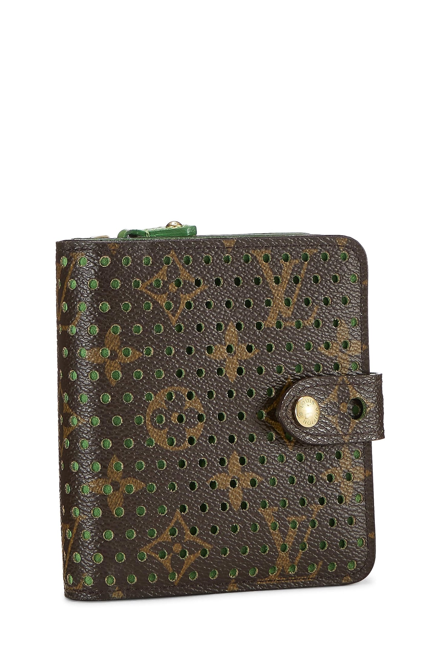 Louis Vuitton, Green Monogram Canvas Perforated Zippy Compact, Green