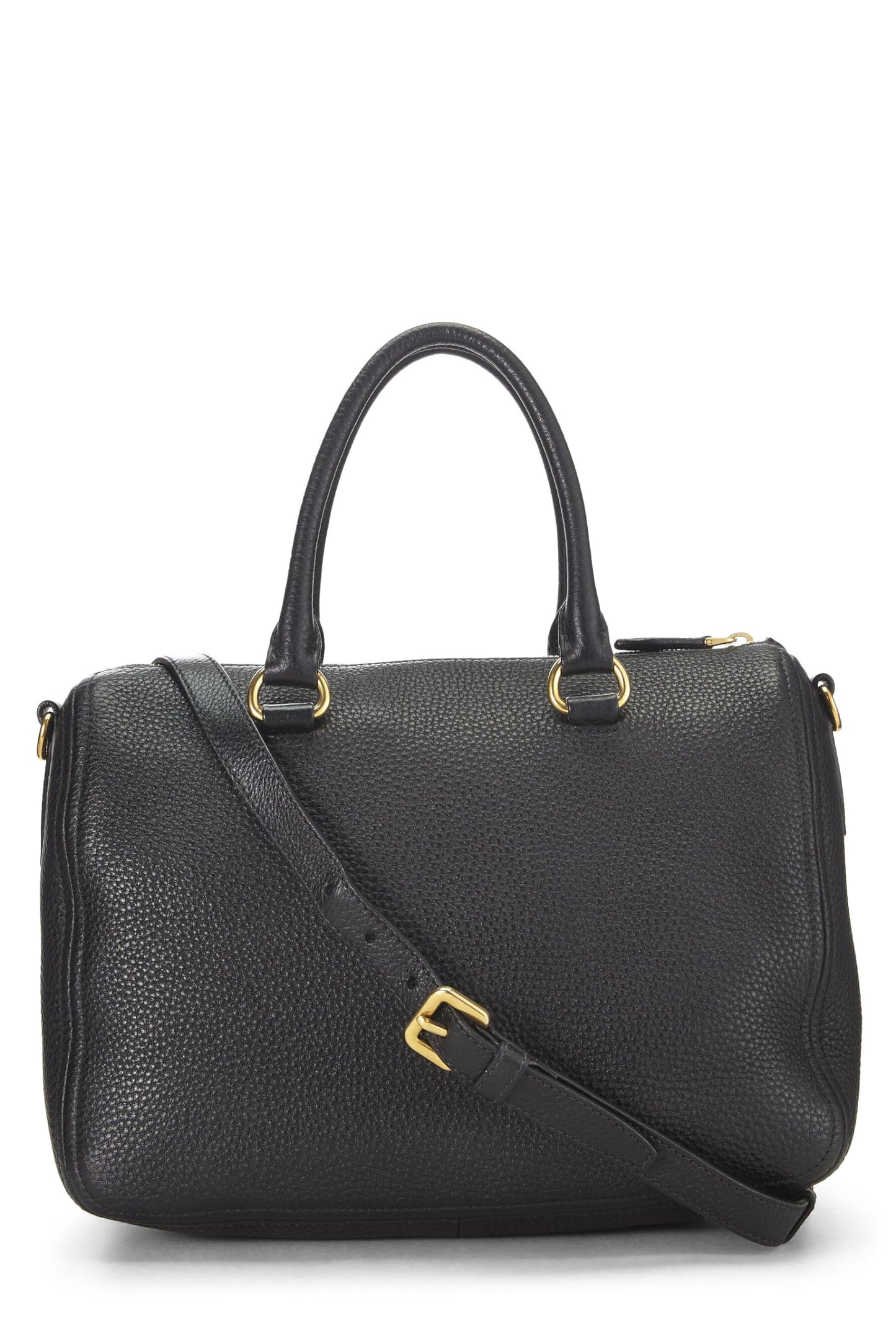 Prada, Black Vitello Daino Convertible Boston Bag, Black