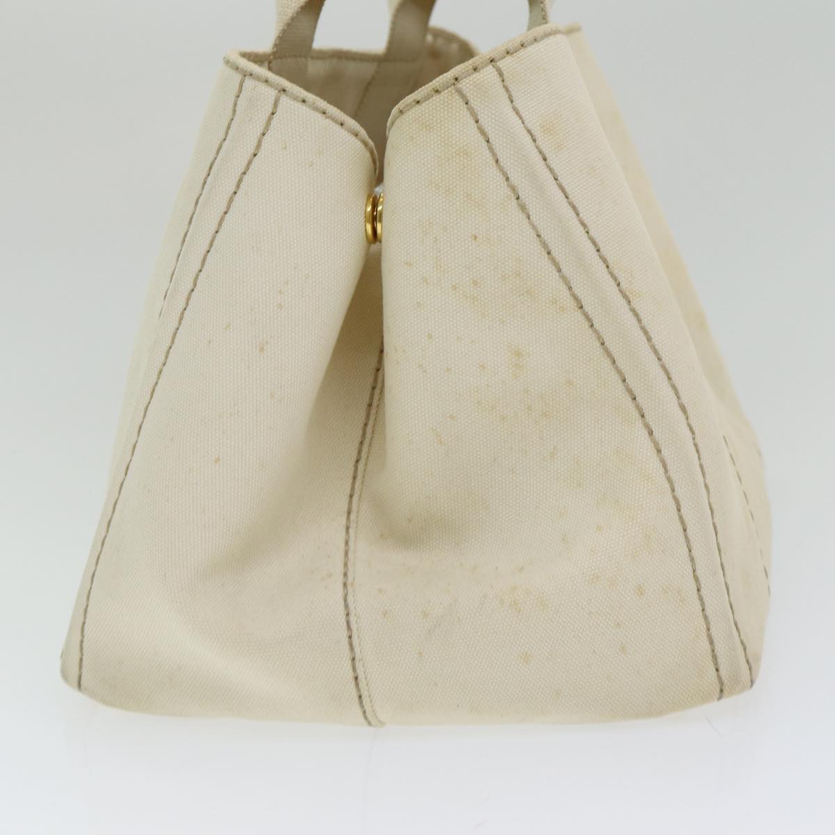 PRADA Canapa MM Hand Bag Canvas Cream Auth