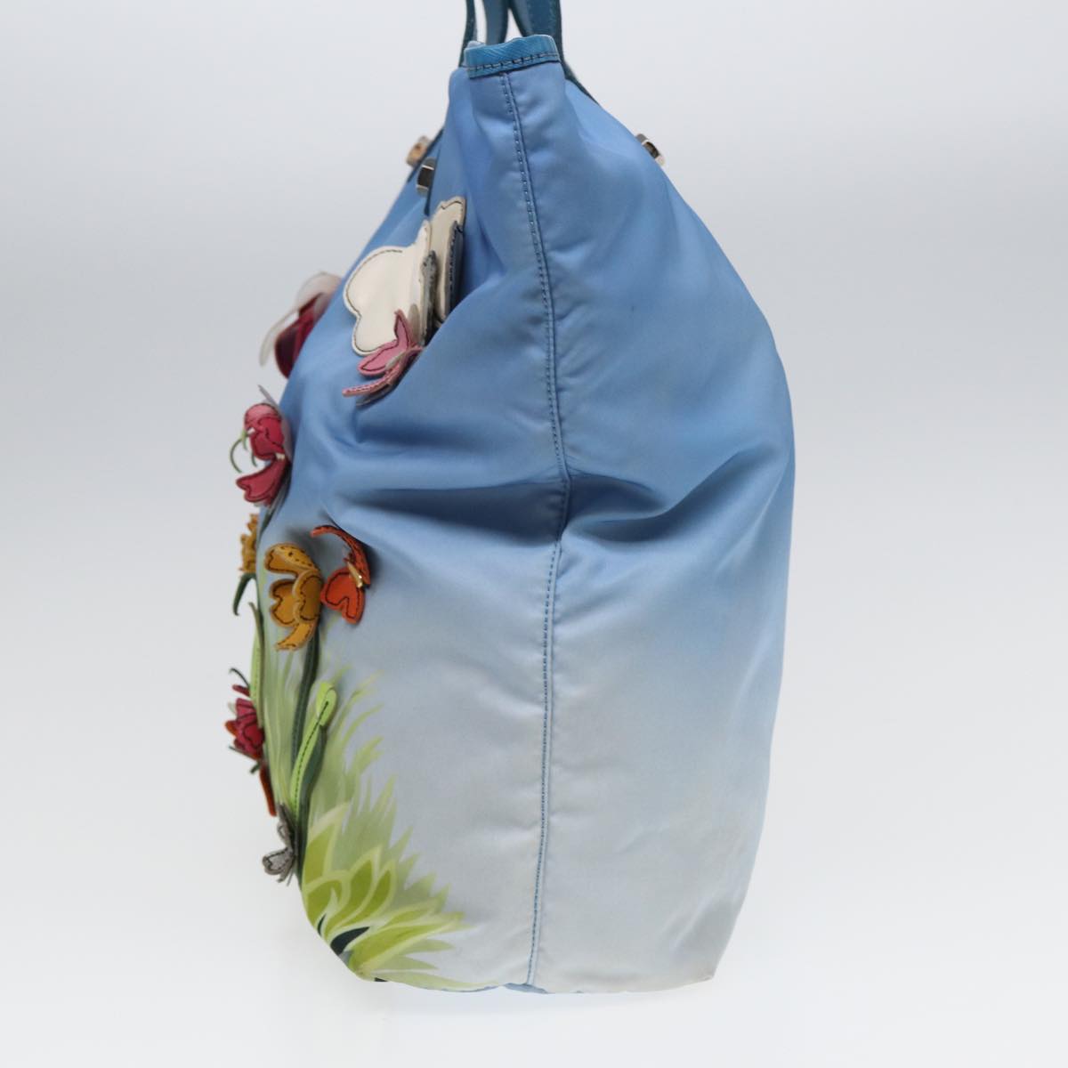PRADA Floral Tote Bag Nylon Blue Green Auth