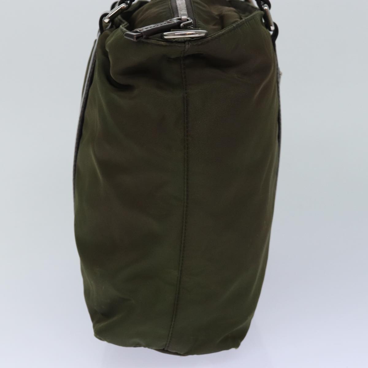 PRADA Hand Bag Nylon 2way Khaki Silver Auth
