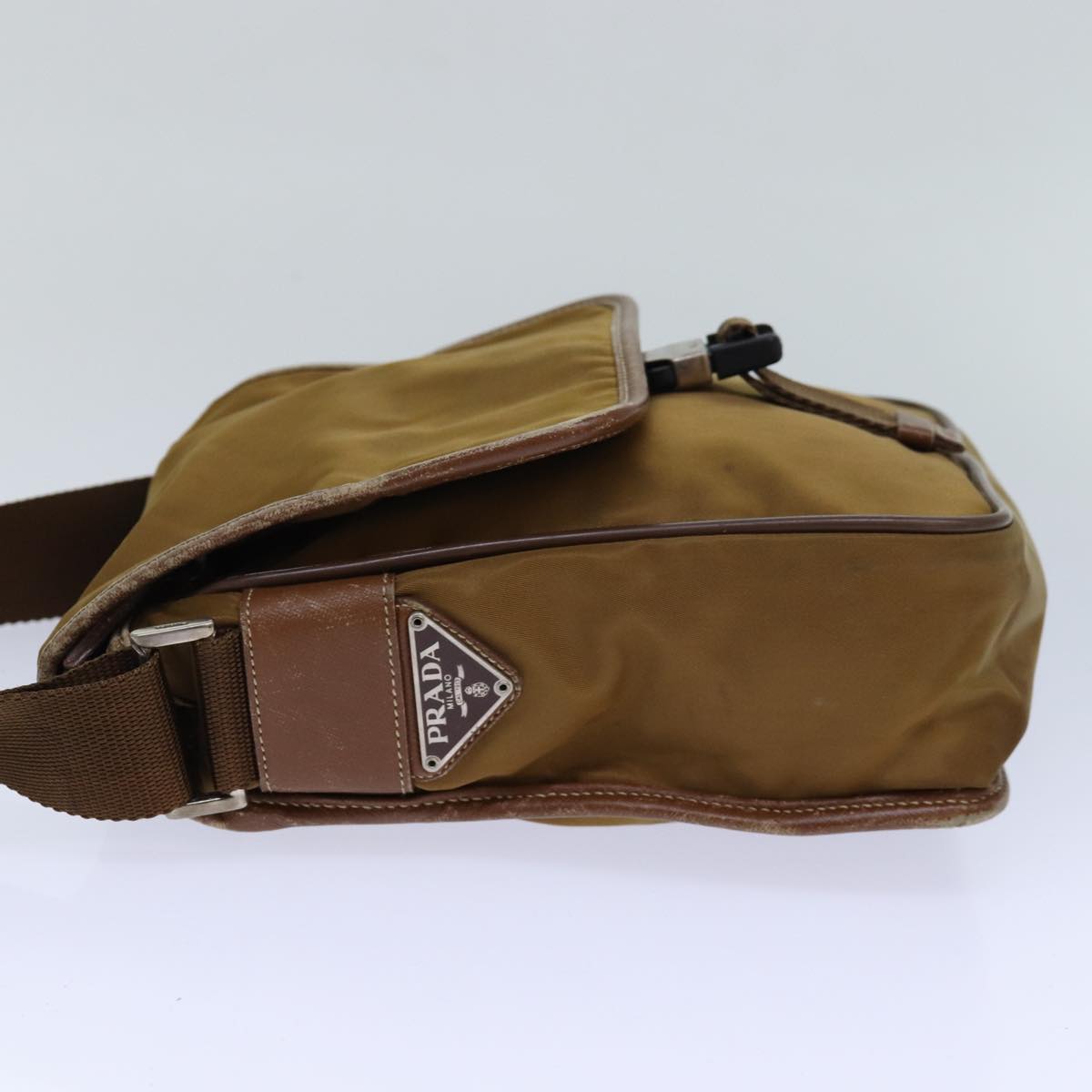 PRADA Shoulder Bag Nylon Brown Silver Auth