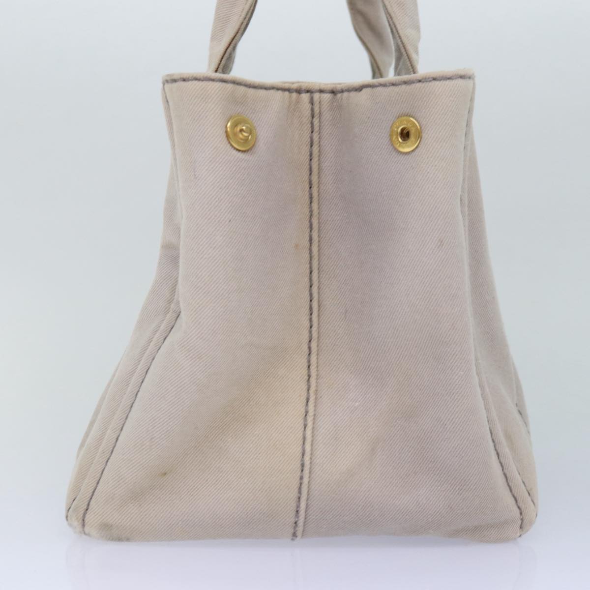 PRADA Canapa MM Hand Bag Canvas Gray Gold Auth