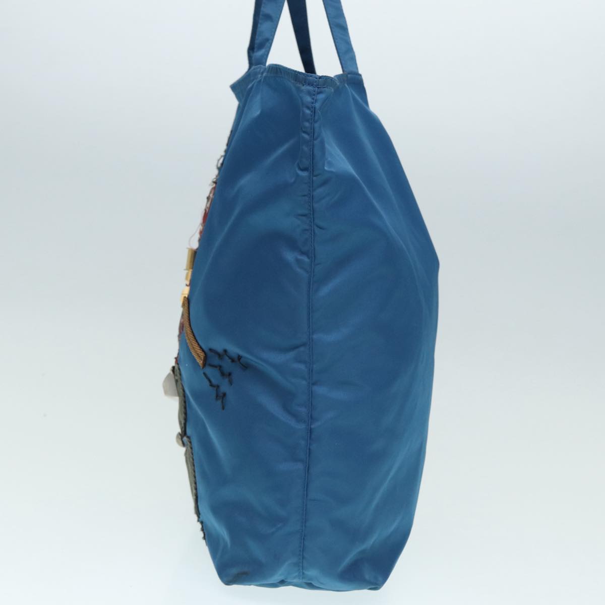PRADA Tote Bag Nylon Blue Silver Auth