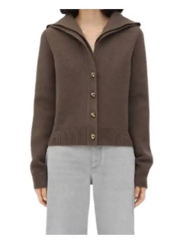 Luxury Bottega Veneta Compact Knot Button Wool Cardigan Chestnut Melange