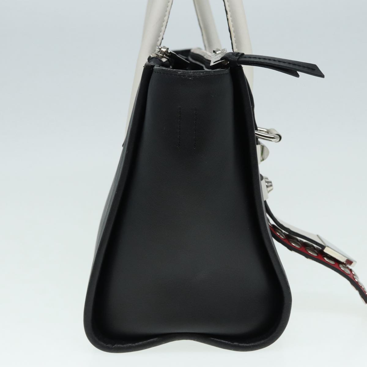 PRADA Hand Bag Leather 2way Black White Silver Auth