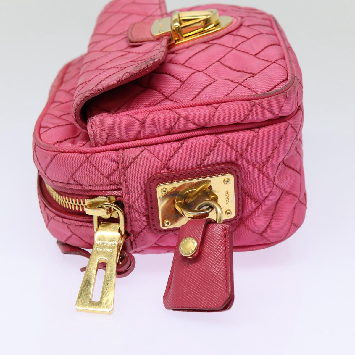PRADA Quilted Shoulder Bag Nylon Pink Gold Auth
