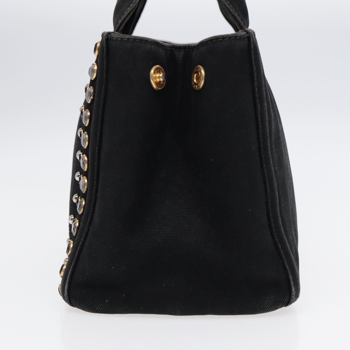 PRADA Bijoux Canapa PM Hand Bag Canvas Black Gold Auth