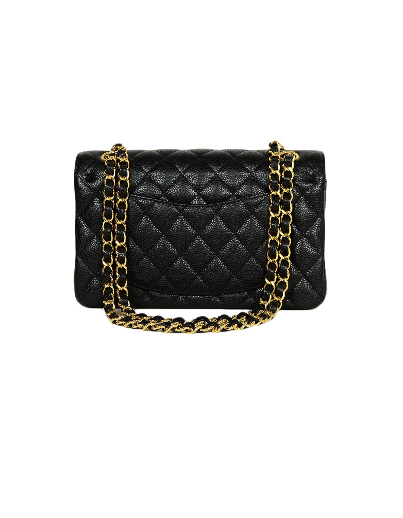 Chanel Black Quilted Caviar Leather 9" Small Double Flap Classic Bag GHW