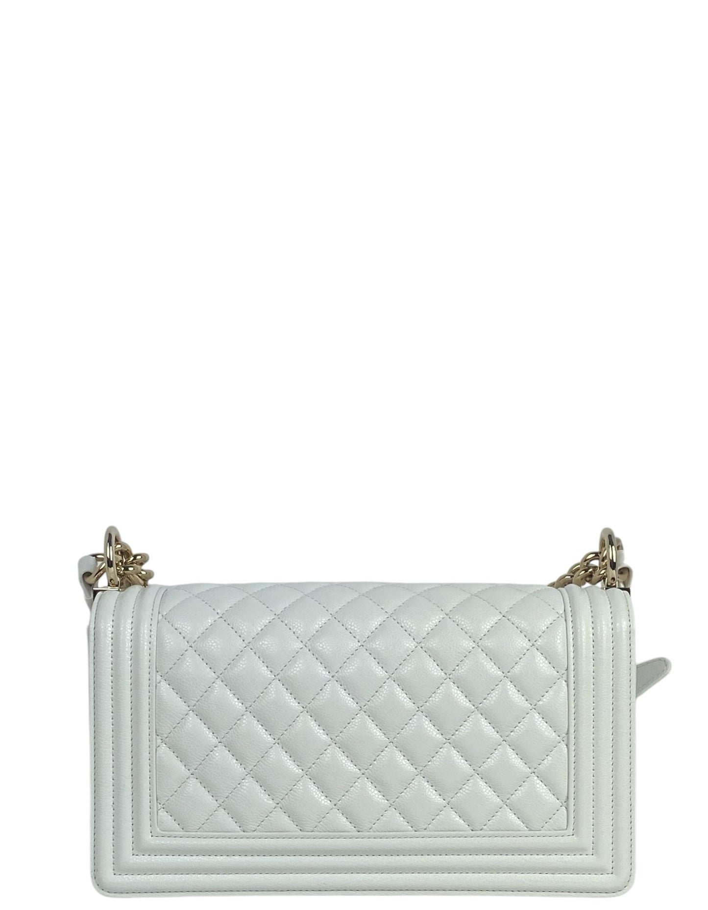 Chanel 2025 White Caviar Medium Boy Bag