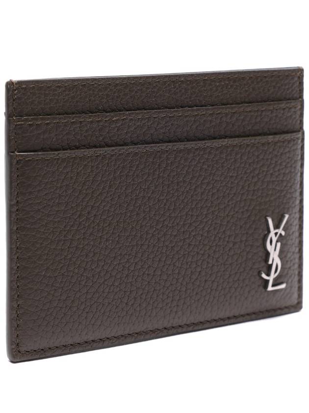 Luxury Saint Laurent Trending 2026 Casandre Small Grain Leather Card Wallet Dark Khaki