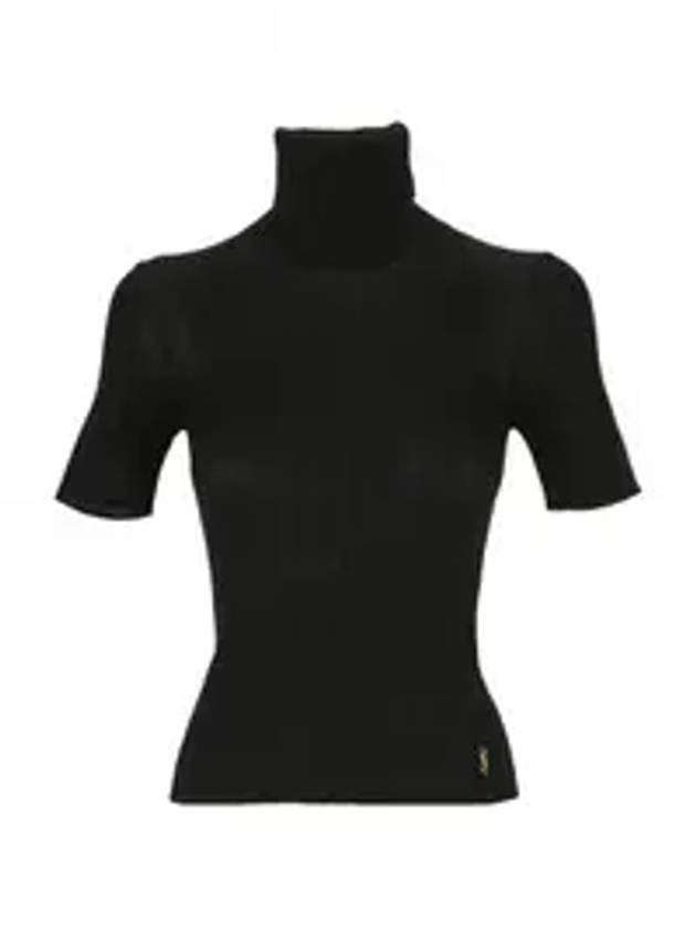 Luxury Saint Laurent Trending 2026 Rib Silk Monogram Short Sleeve Turtleneck Black