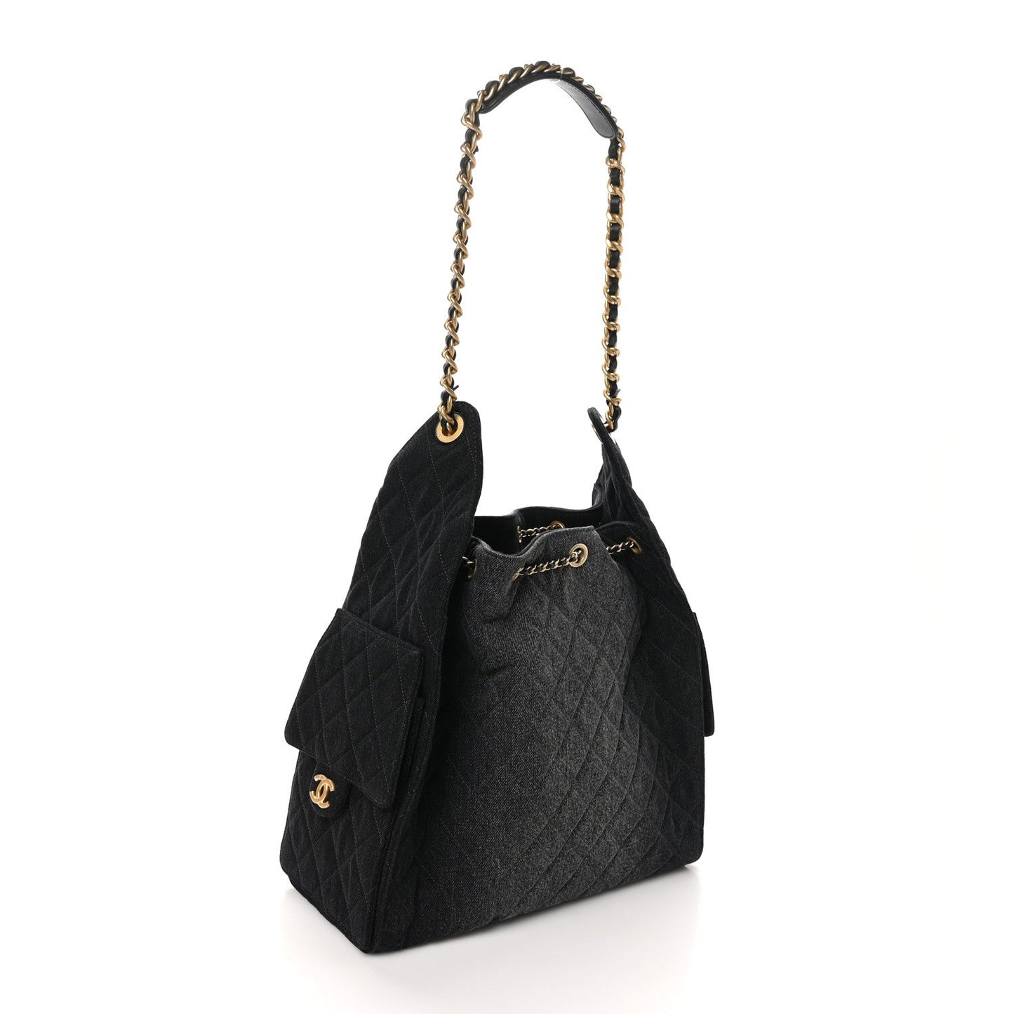 Washed Quilted Medium Chanel 25 Handbag Black