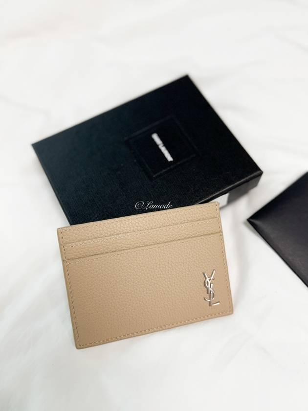 Luxury Saint Laurent Trending 2026 Casandre Small Grain Leather Card Wallet Sea Salt