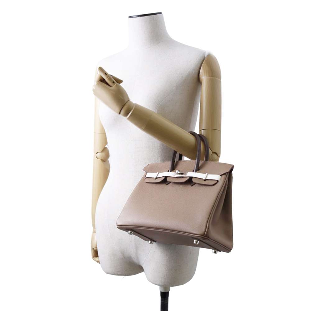 HERMES Birkin tricolor Etoupe/ Grease Pail/ Ebene Epsom Size 25