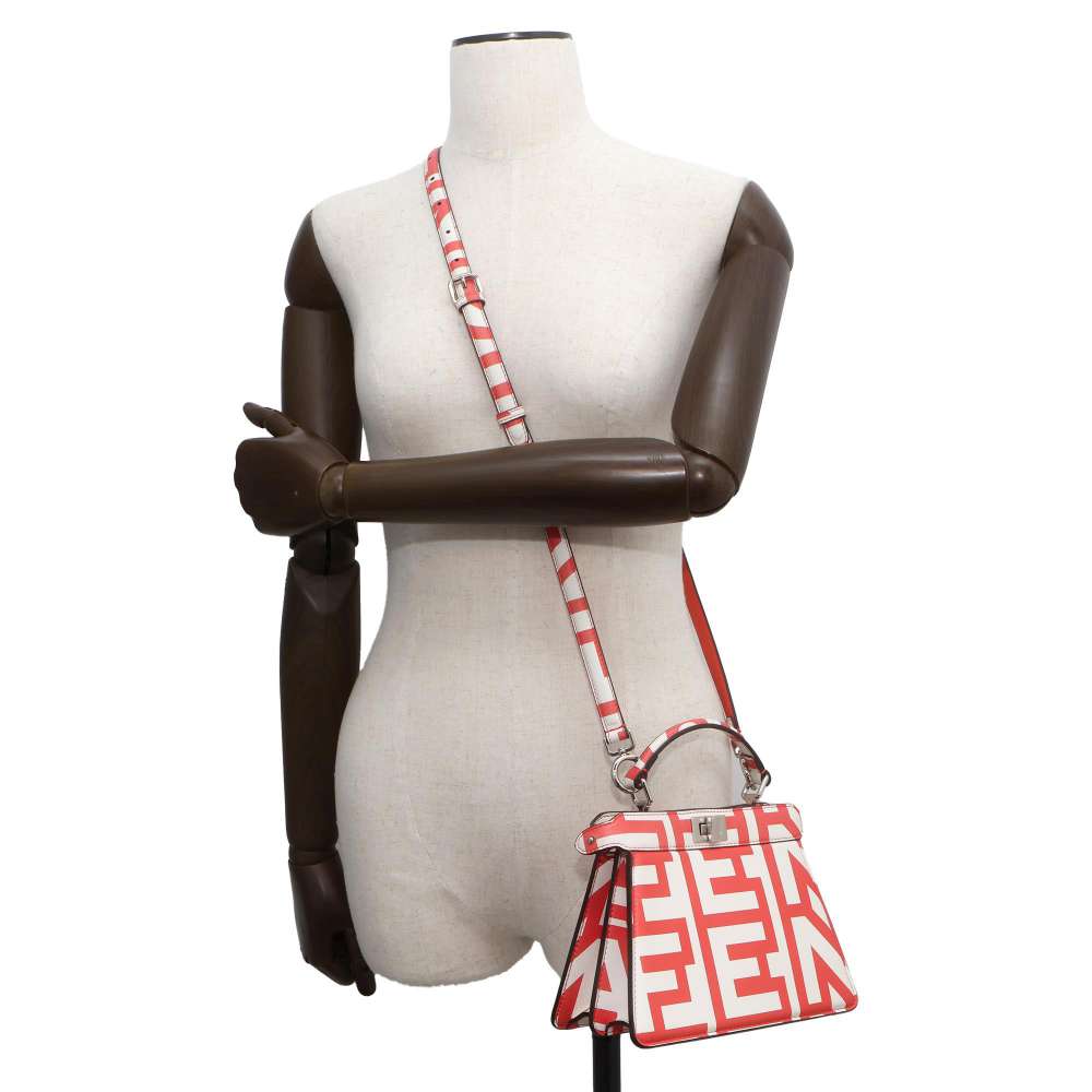 FENDI Peekaboo I See You Marc Jacobs collaboration White/CoralOrange 8BN335 Leather Size Petit