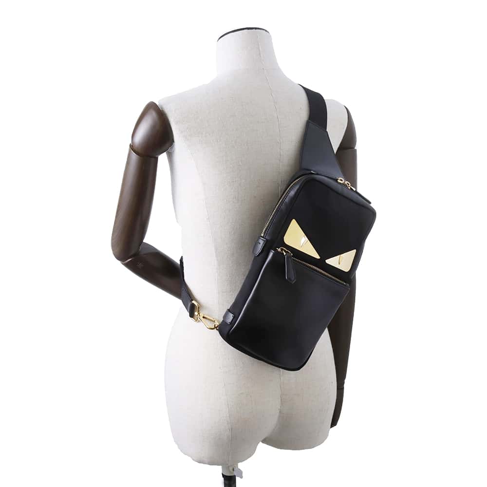 FENDI Monster Bugs Eye Crossbody Bag Black 7VZ033 Nylon Leather