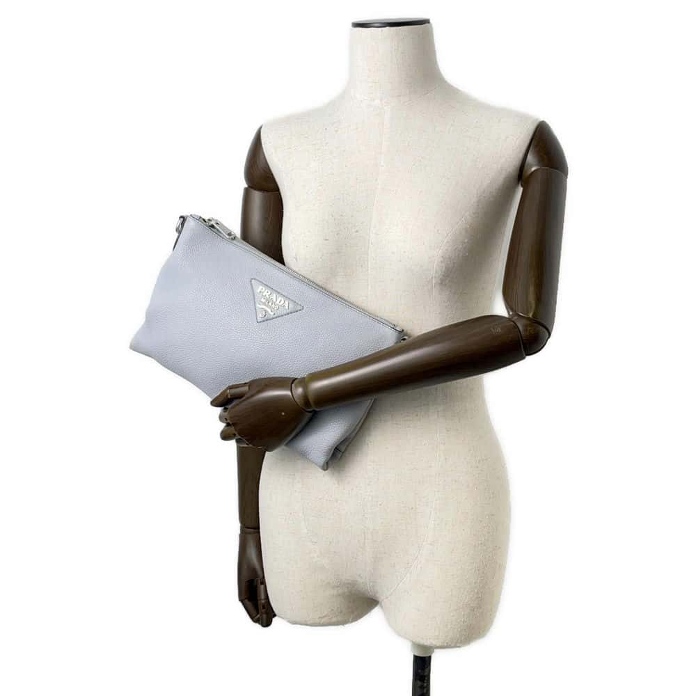 PRADA Shoulder Bag Light Gray Leather