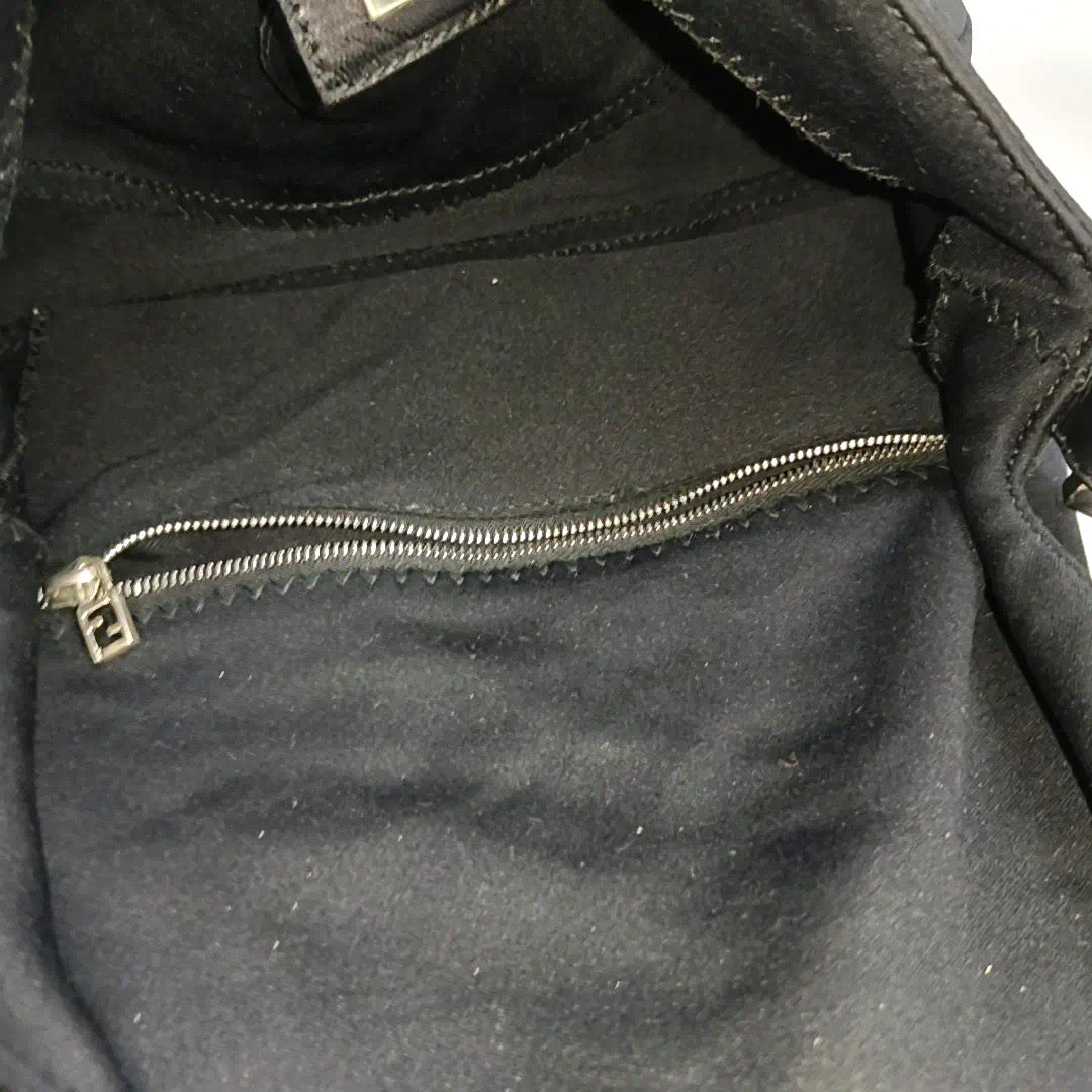 FENDI Baguette Black Cloth Silver Hardware