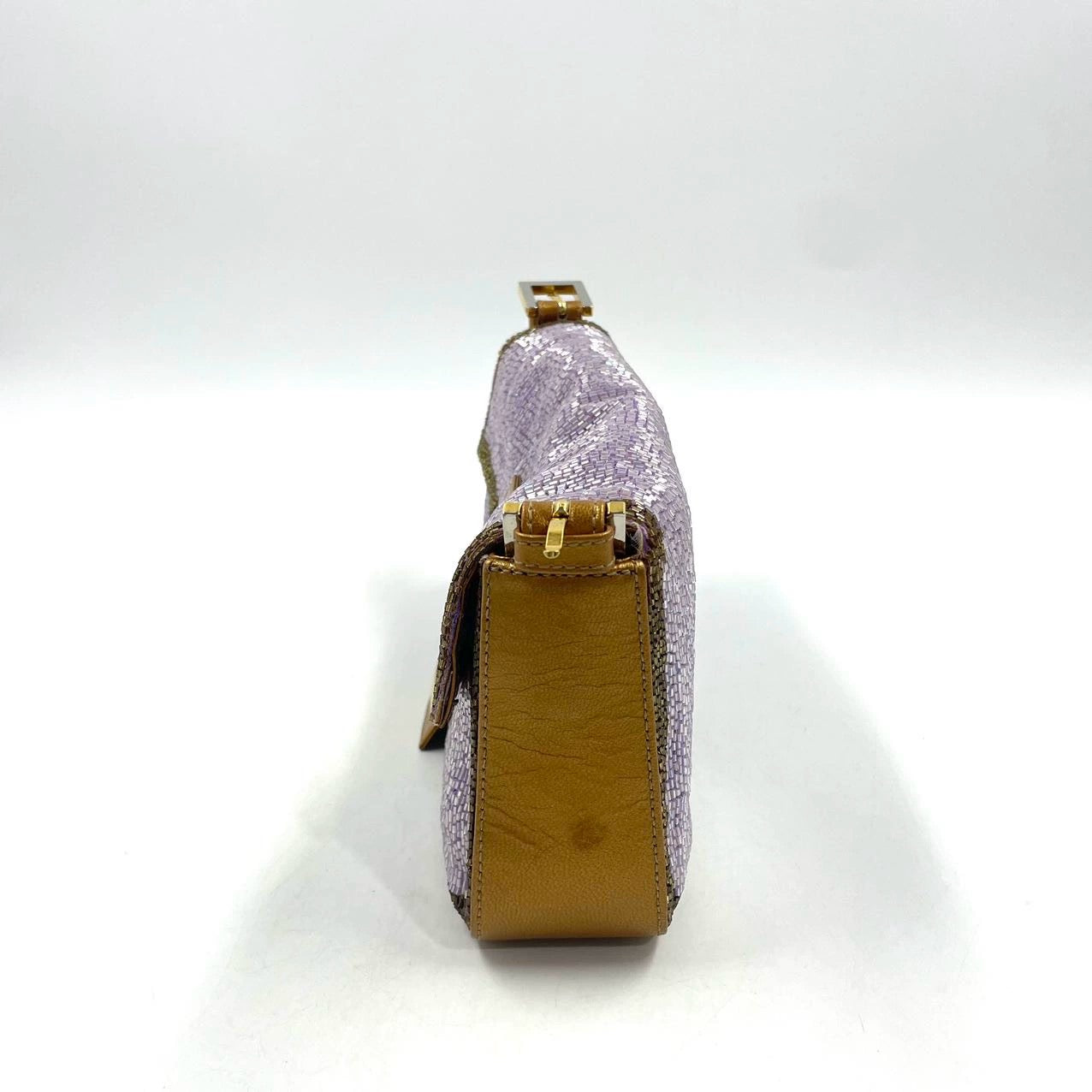 FENDI Baguette Lilac Purple Glitter beads and Gold Leather