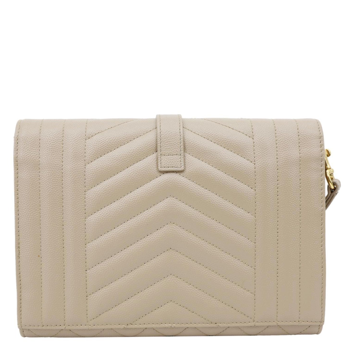YVES SAINT LAURENT Monogram Envelope Grain De Poudre Leather Clutch Beige