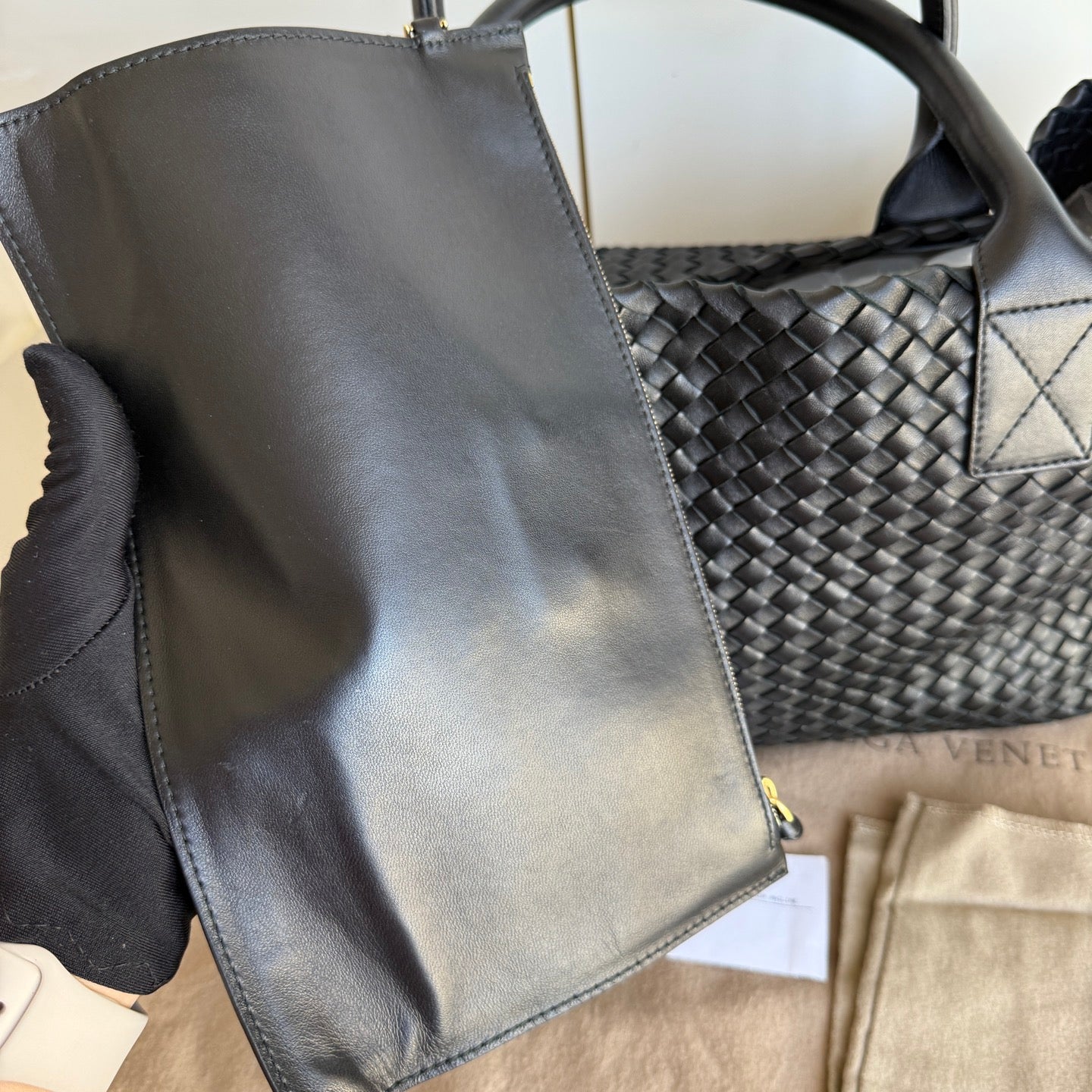 Bottega Veneta Cabat Small Intreccio Leather Tote Bag Black