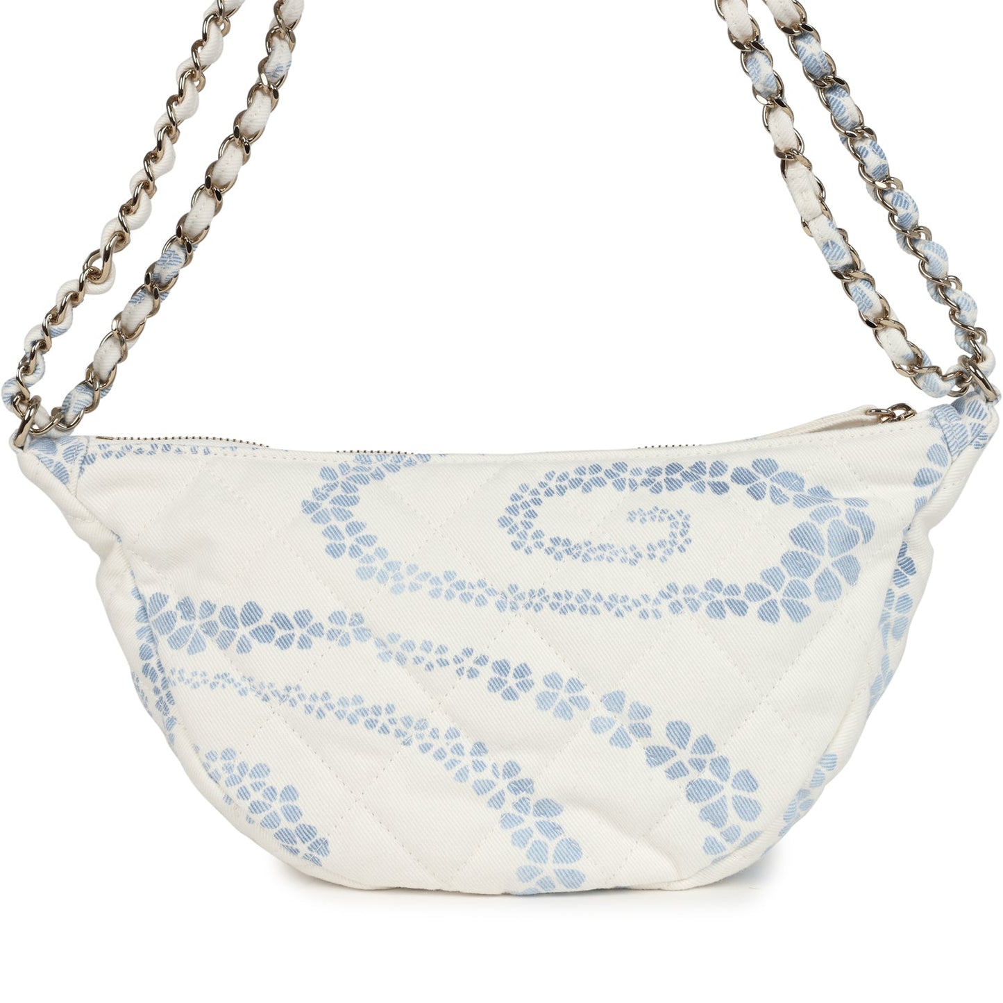 Chanel Large Coco Beach Hobo Bag in White and Blue Light Gold Hardware