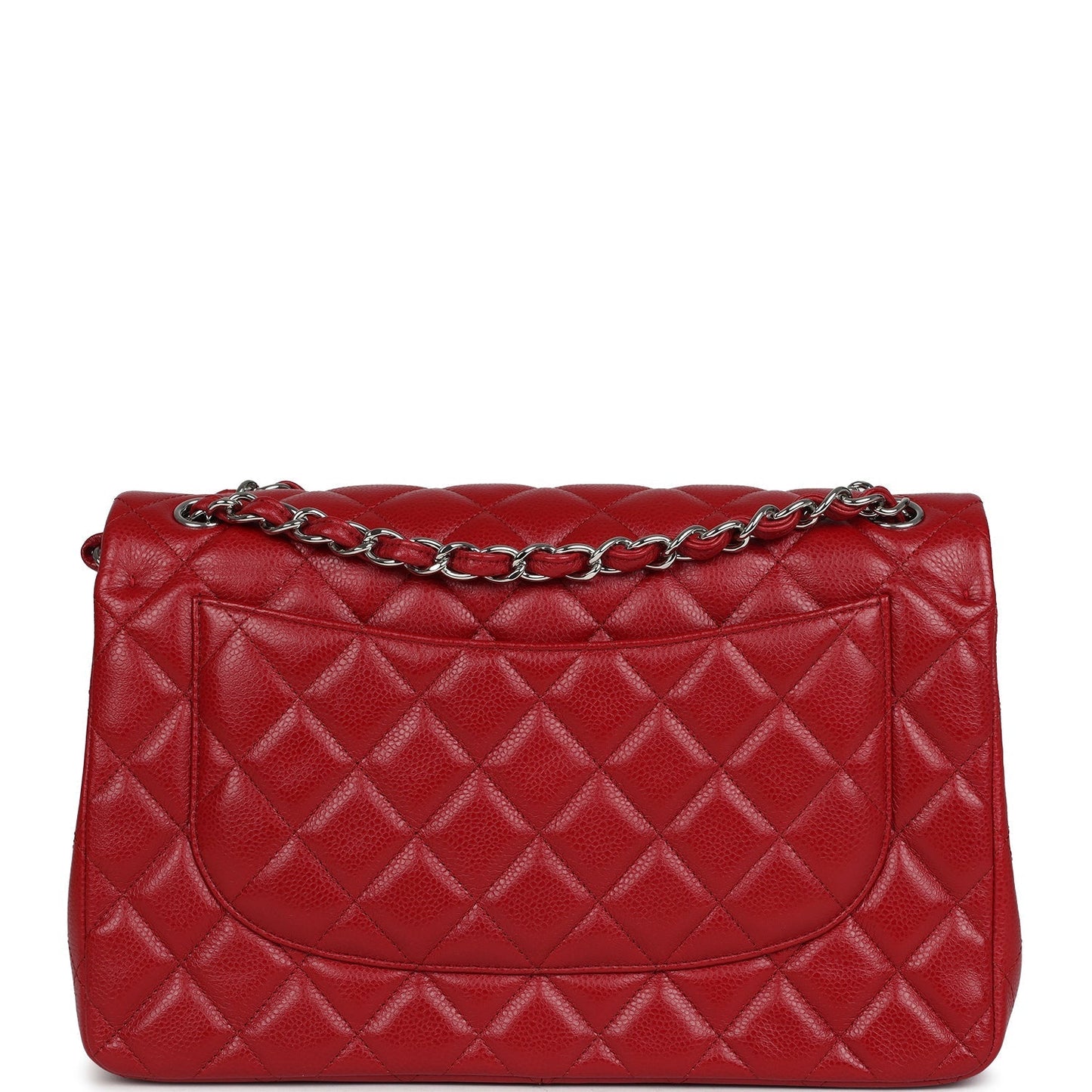 Chanel Jumbo Classic Double Flap Red Caviar Silver Hardware Shoulder Bag