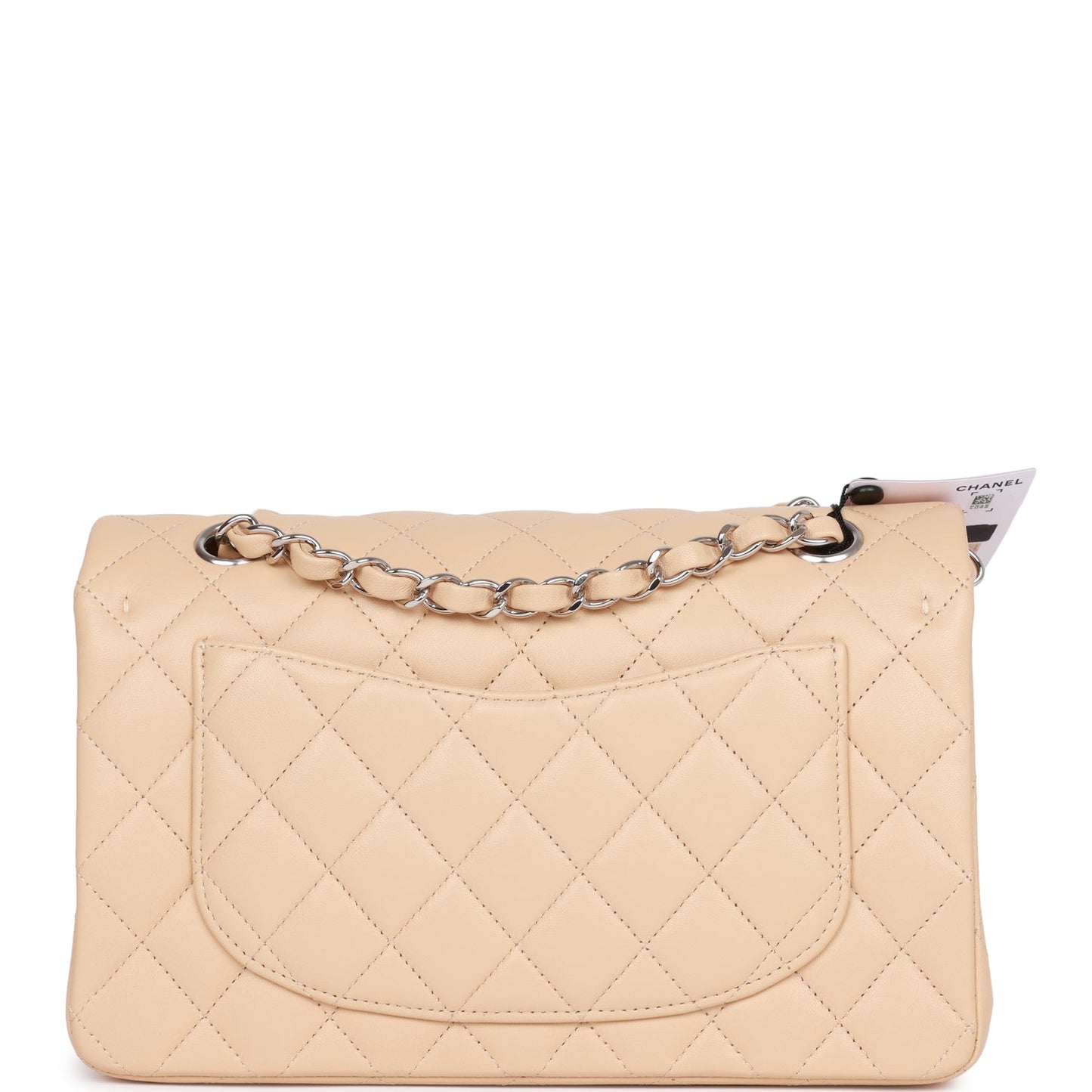 Chanel Small Classic Double Flap Beige Clair Lambskin Silver Hardware Shoulder Bag