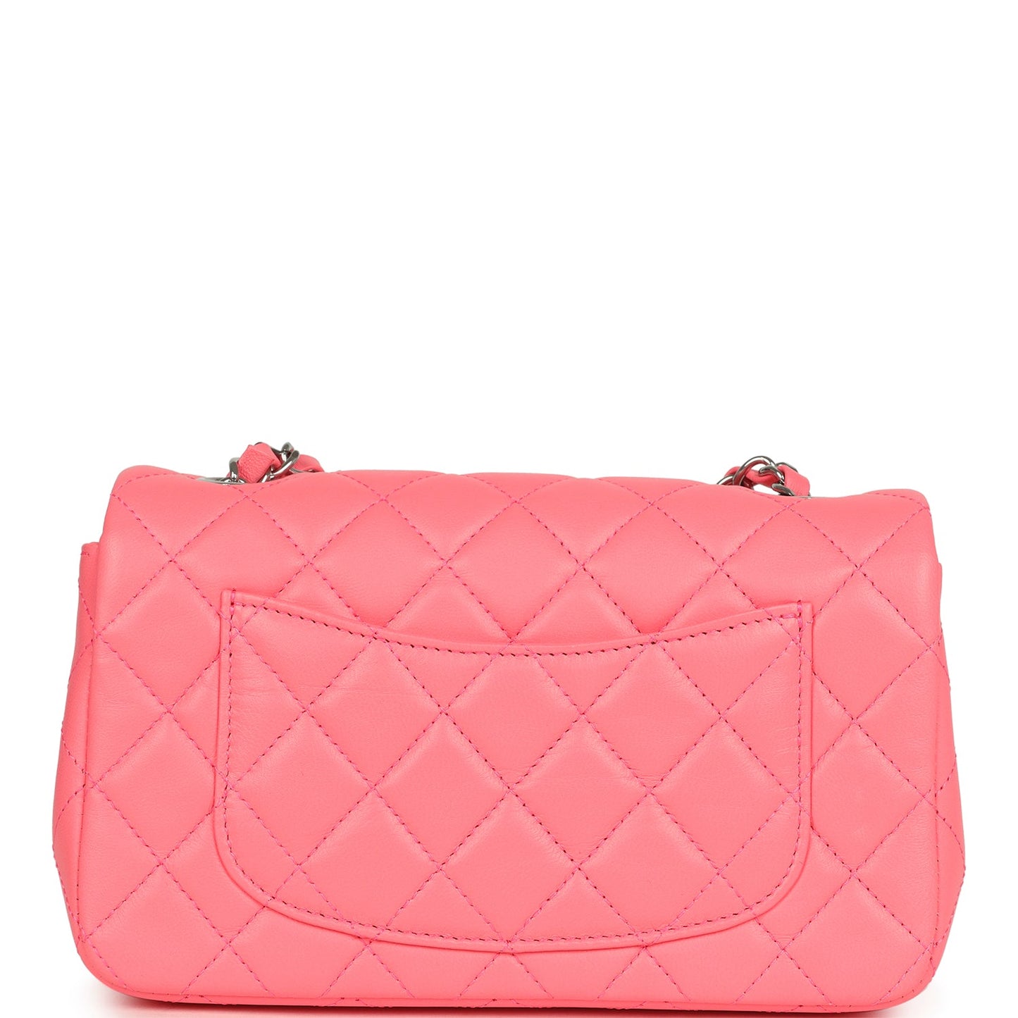 Chanel Mini Rectangular Flap Bag Pink Lambskin Silver Hardware Classic Flap